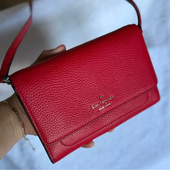 Kate Spade Harlow Wallet On A String Red Pebbled Leather Crossbody NWOT - Picture 5 of 9